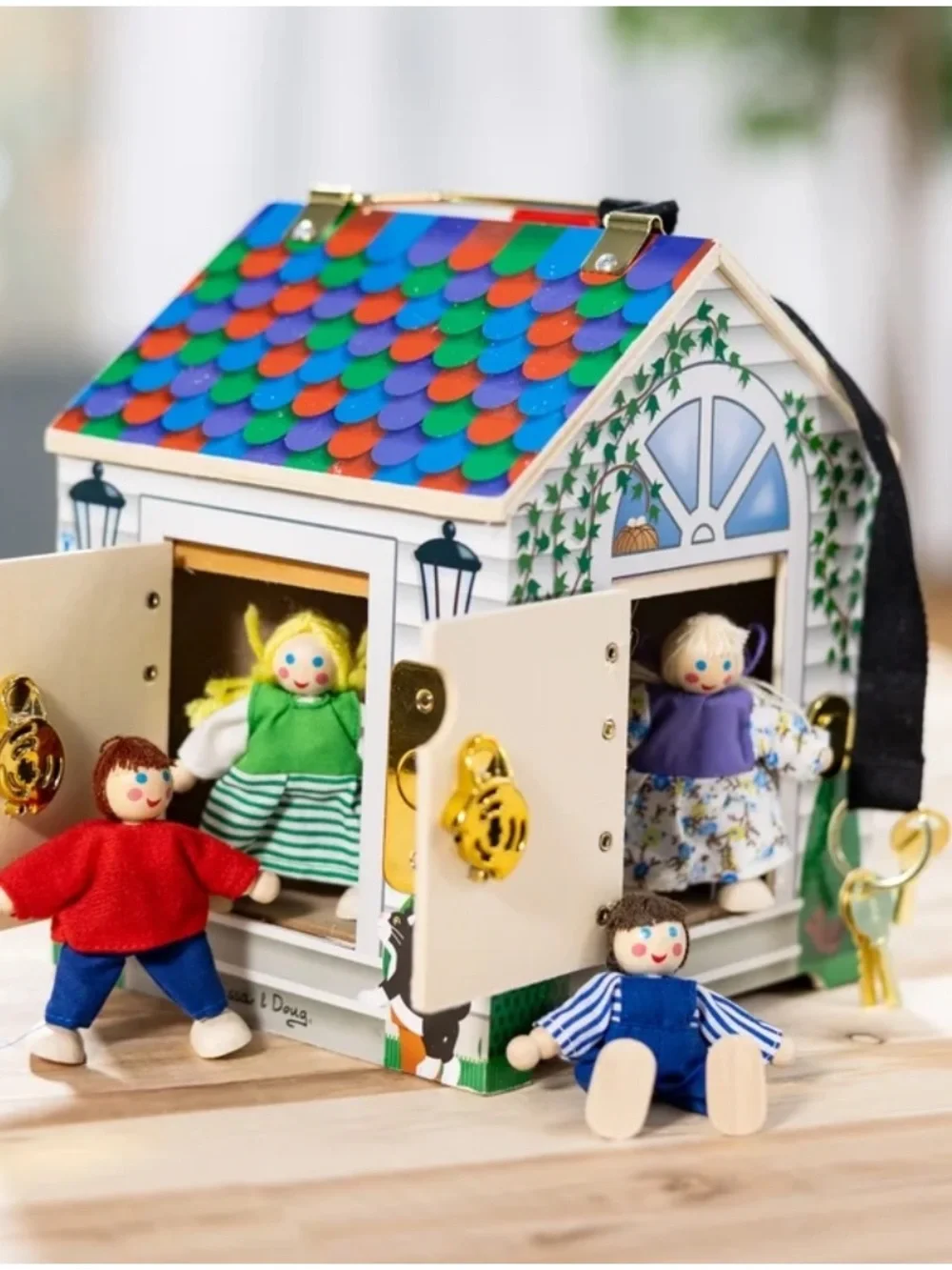 Melissa & Doug Colorful Roof Wooden Doll House Lock Box.